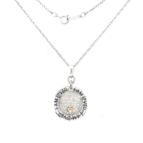 I AM Loved Sterling Silver Necklace Pendant with dia-0.15ctw - Picture 1 of 2